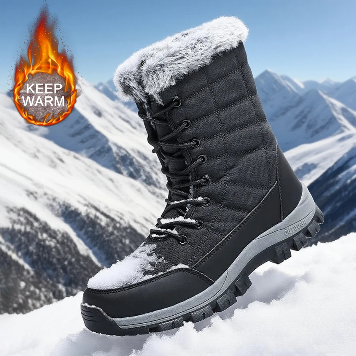 Winter Mens Snow Boots Warm Plush Anti slip Outdoor Hiking Boots Womens Mid length Boots Couple Sports Shoes Boots Size 3648251020