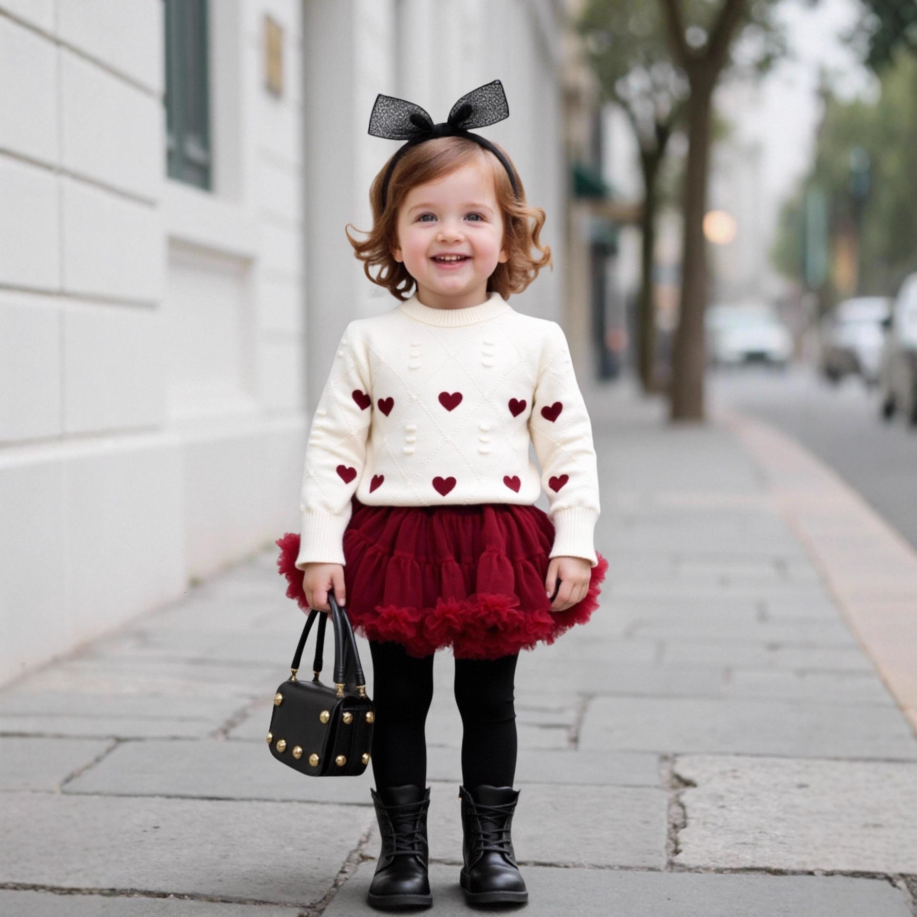 Girls' Fashion Design Sweater Set Autumn/Winter Fashion Baby Girls' Thick Knitted Sweater Skirt Two Piece Set
