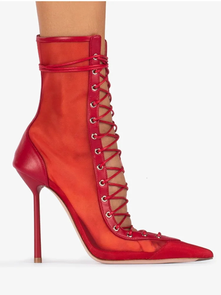 SpringSummer Lace Up Short Cool Boots Side Zipper Banquet Slimming High Heels Sexy Knee Length Womens Boots 251023