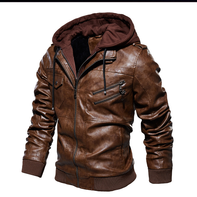 Men Leather Jacket pu leather jacket man Warm Autumn Winter Windbreaker Overcoat PU Biker Jacket Coat With Hood Fashion Casual Jacket Male Clothes