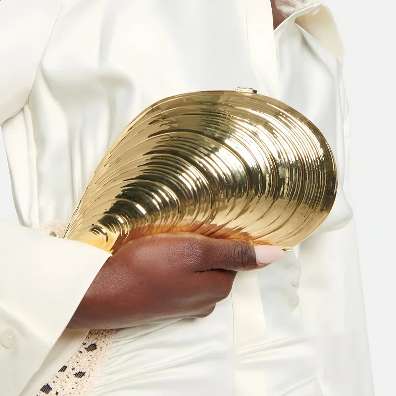 Creative Conch Shape Gold Purse For Women Silver Acrylic Box Bag Exquisite Handheld Evening Bag Shoulder Messenger Bag 251023