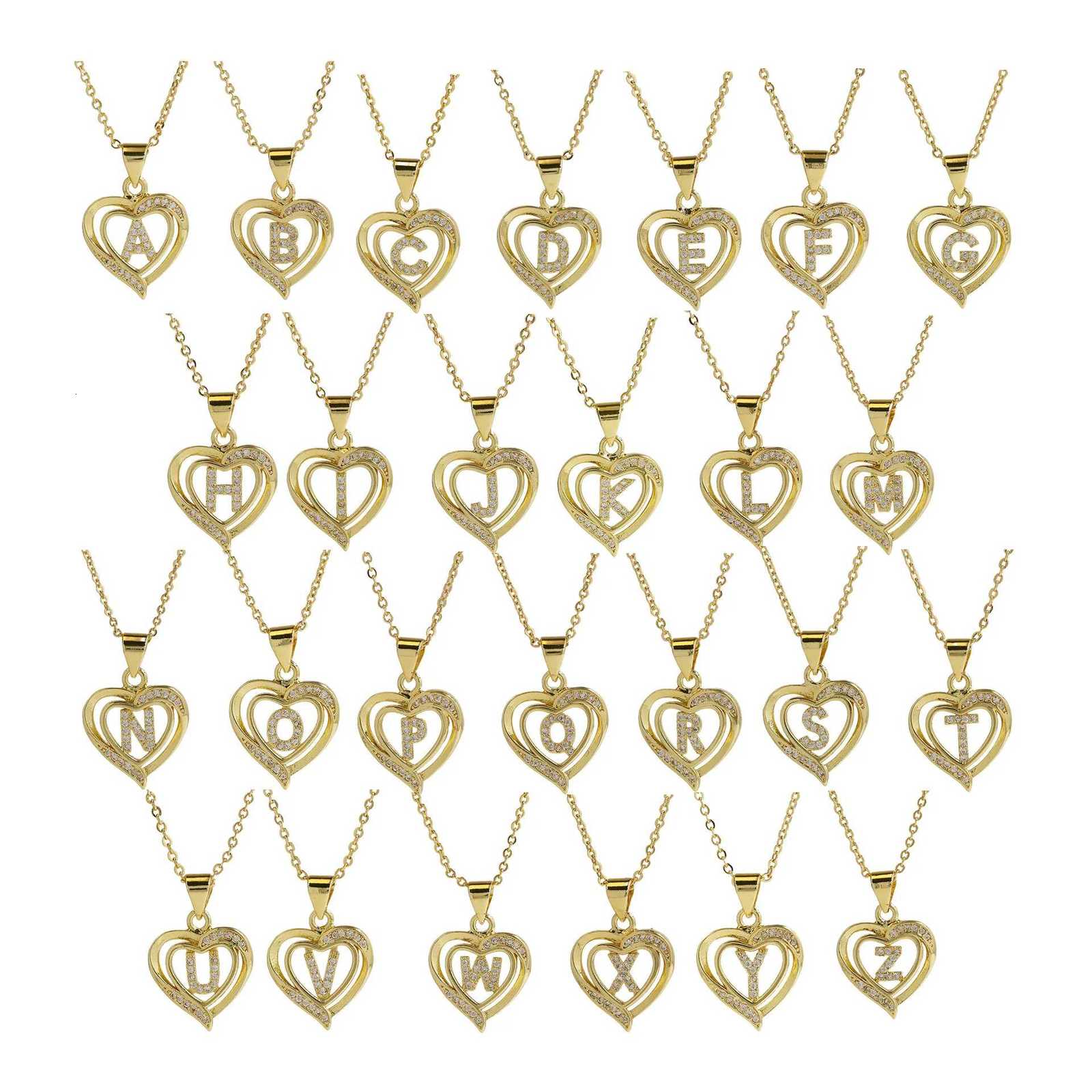 AZ English Letter Initial Necklace 18K Gold Plated Necklace Micro Setting Zircon Heart Necklace for WomenXJ251024