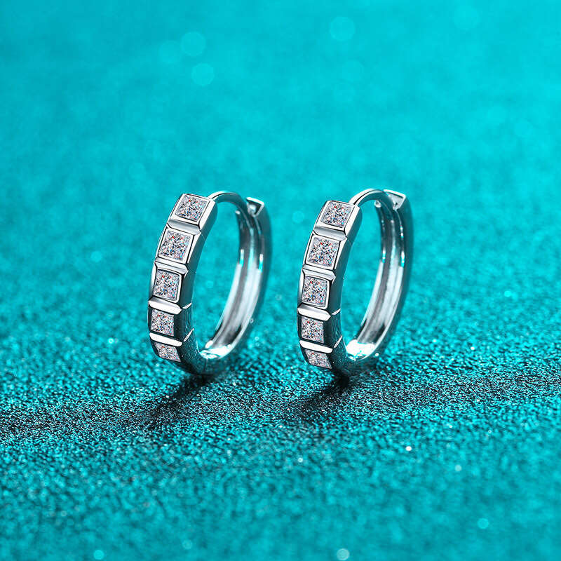 DHCollections-- S Sier Earrings for Women Half Circle Square Dia Moissanite Cuff Plated PT950 Petite Ear Jewelry