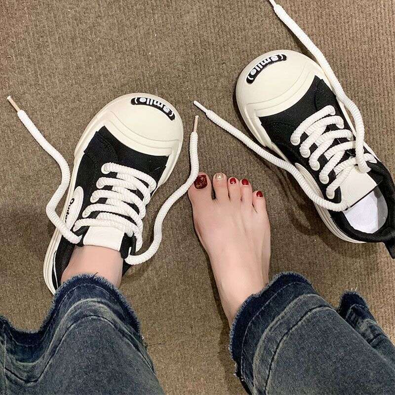 Niche Open-Toe Smiley Face White Sneakers for Women 2025 Spring/Summer New Thick-Soled Canvas Ugly-Cute Big-Head Board Shoes