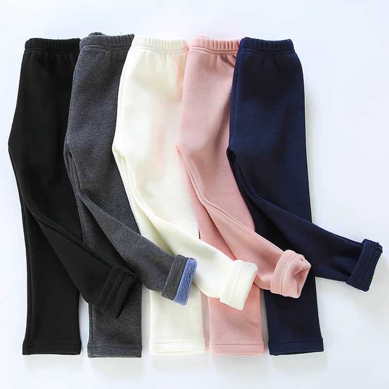 Sweet Girls Pants Kids Boys Thick Warm Trousers Winter Children Casual Solid Color Warm Pants Girls Leggings Gray Pink WineT251024