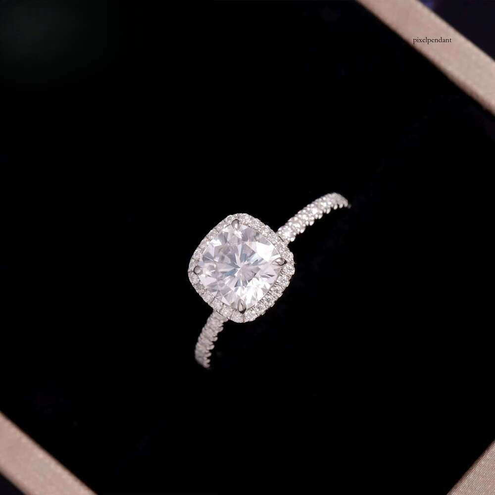 Custom D/VVS1 White 2CT Cushion Cut Moissanite Halo Solid Gold Jewelry Dia Wedding Ring Women Fine Rings