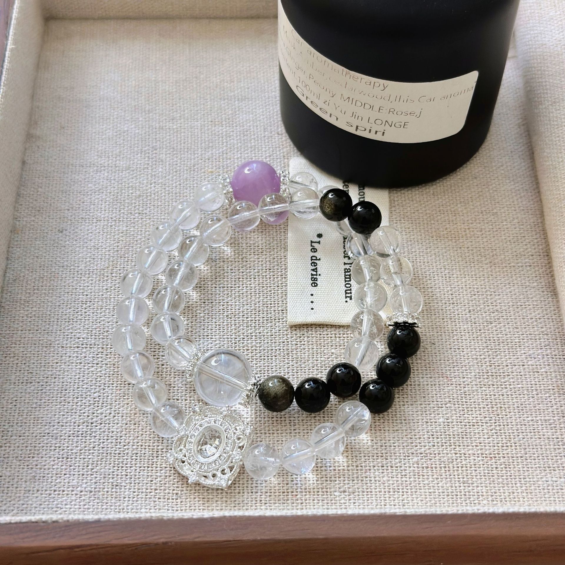 Double Strand Natural Quartz Bead Necklace - Elegant Double Circle Design