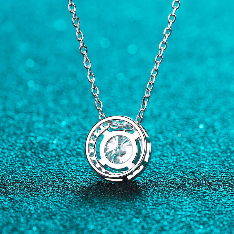 DHCollections-- Sterling Sier Moissanite Necklace for Women Round Pendant Simple Korean Style Live Streaming Hot Sale