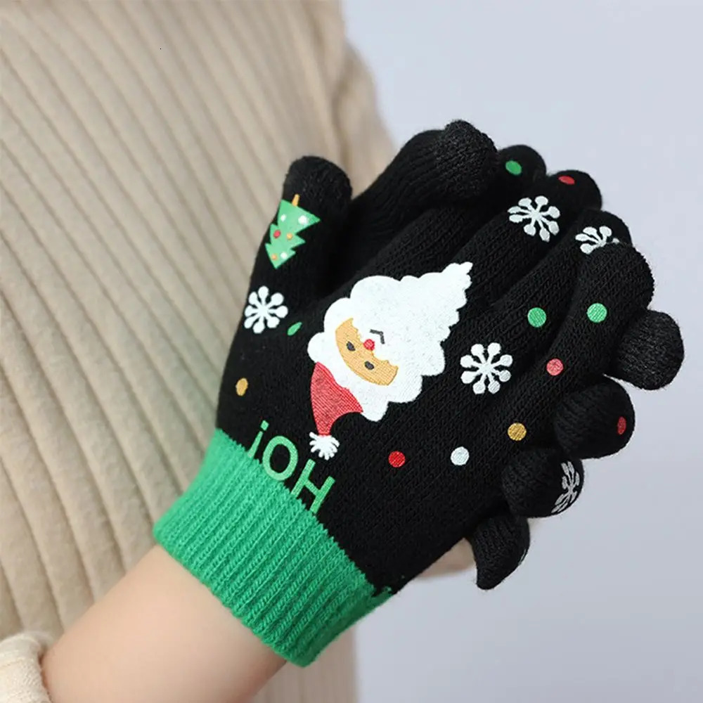Driving Plus Velvet Winter And Autumn Santa Claus Printed Christmas Mittens Full Fingers Glove Knitted Gloves 251021