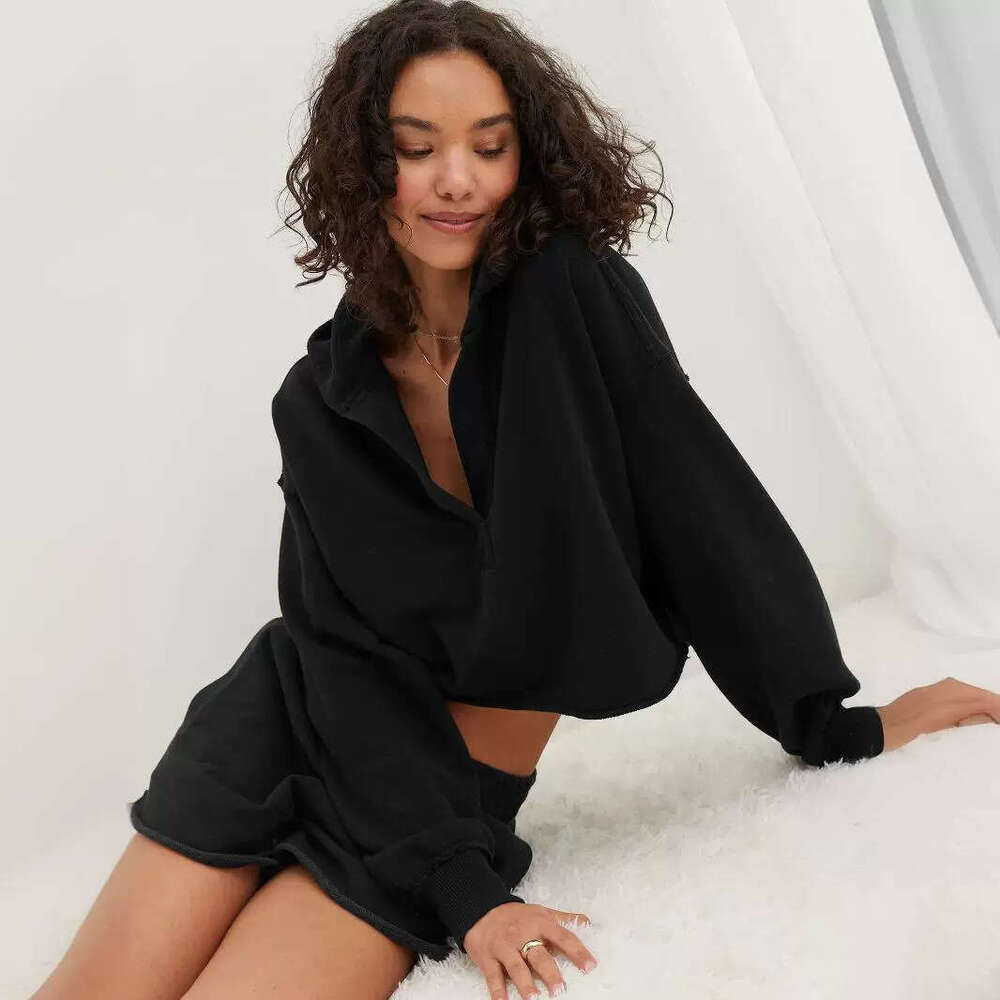 Fashion Loose Trendy Hoodie for Women Spring Autumn V-neck Pullover Long Sleeve Top