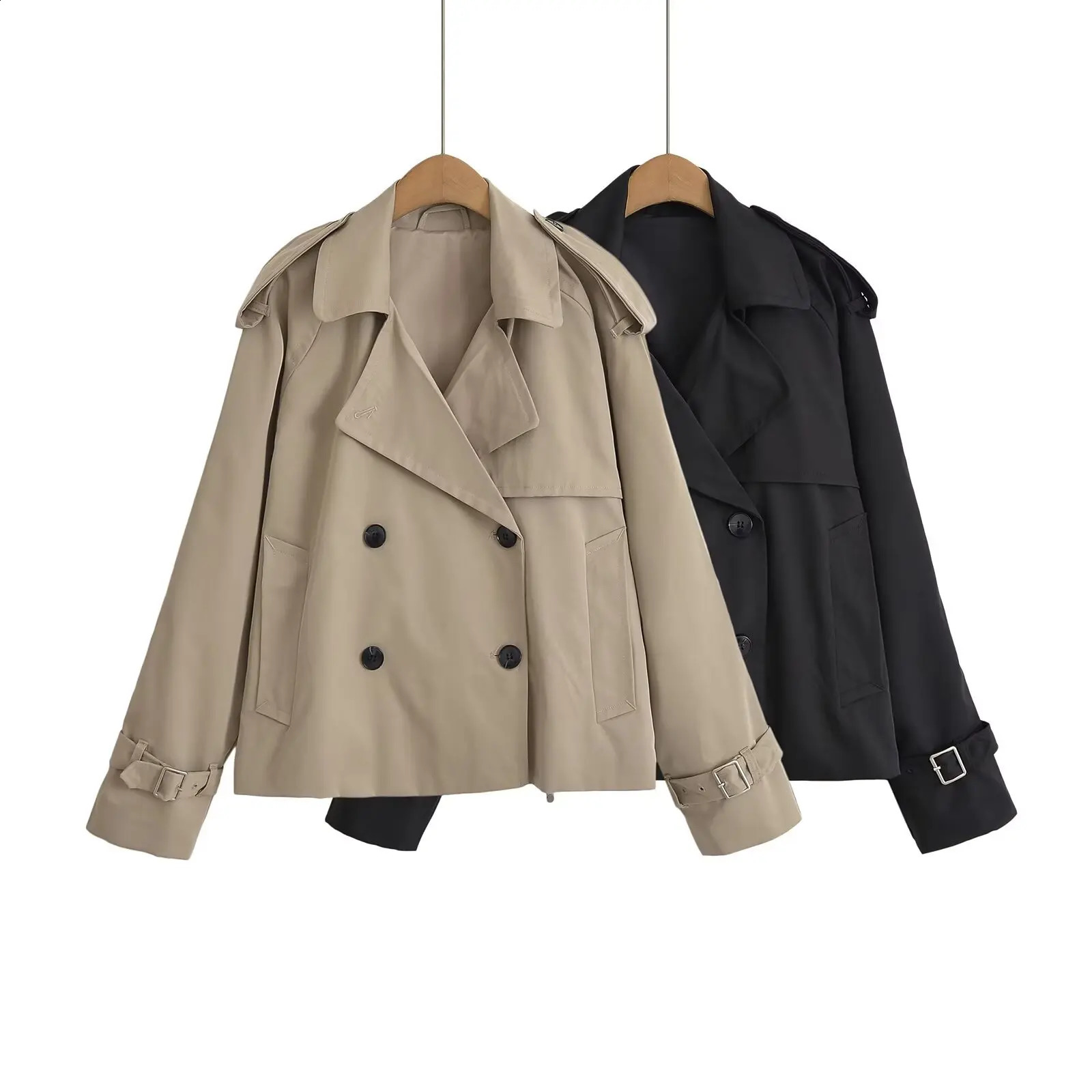 European and American style autumn fashionable versatile doublebreasted short windbreaker jacket with lapel 251018