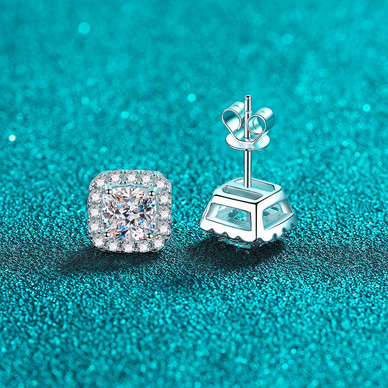 DHCollections-- Sterling Sier Earrings for Women, Square Moissanite Earrings, Plated with PT950 Gold, Jewelry