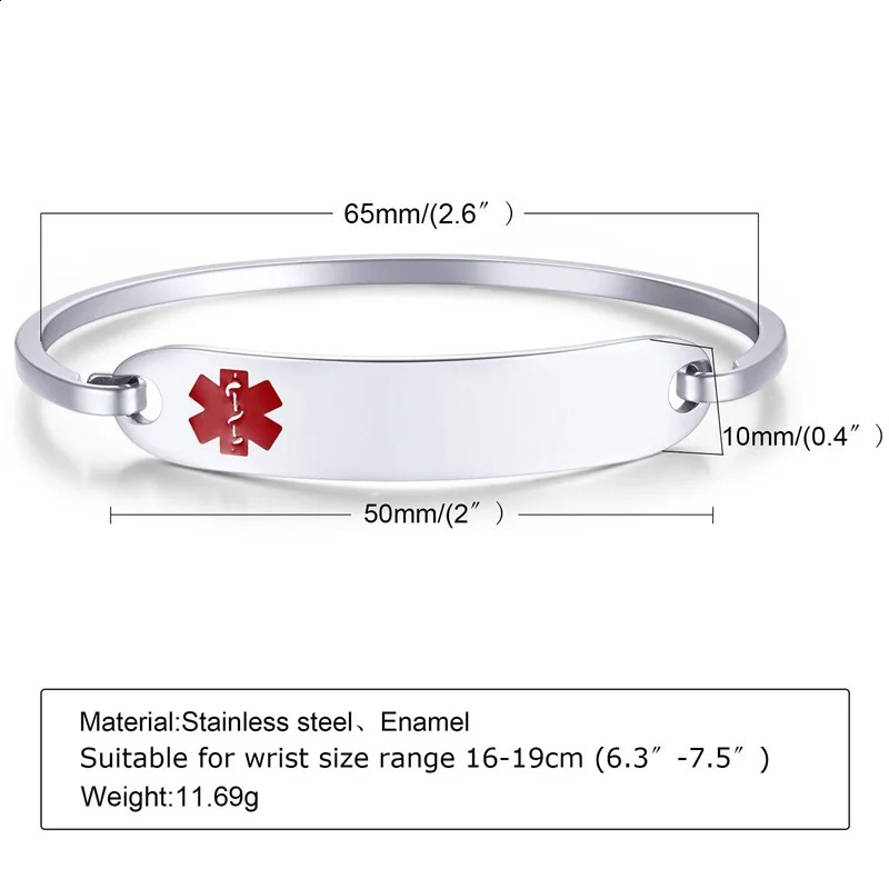 Personalized Engrave ID Bracelets Custom Alert Bracelets Stainless Steel Emergency Alert ID Bangle 251014