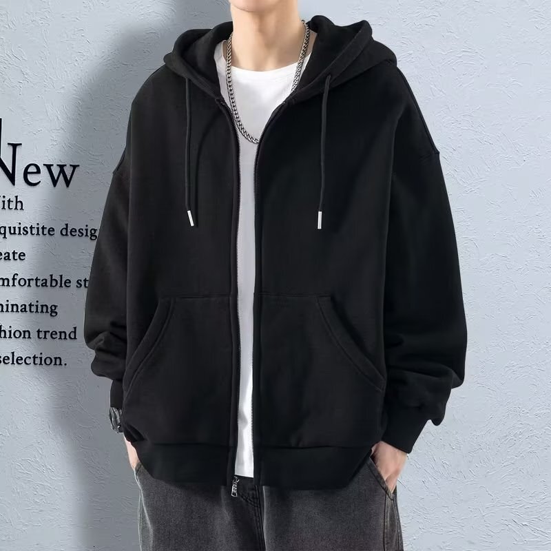 Cardigan Zipper Sweatshirt Men Solid Color Jacket 2024 Autumn Youth Casual Versatile Designer Hoodie Jacket Tracksuit Men Polo Veste Coat Hooded Thin 