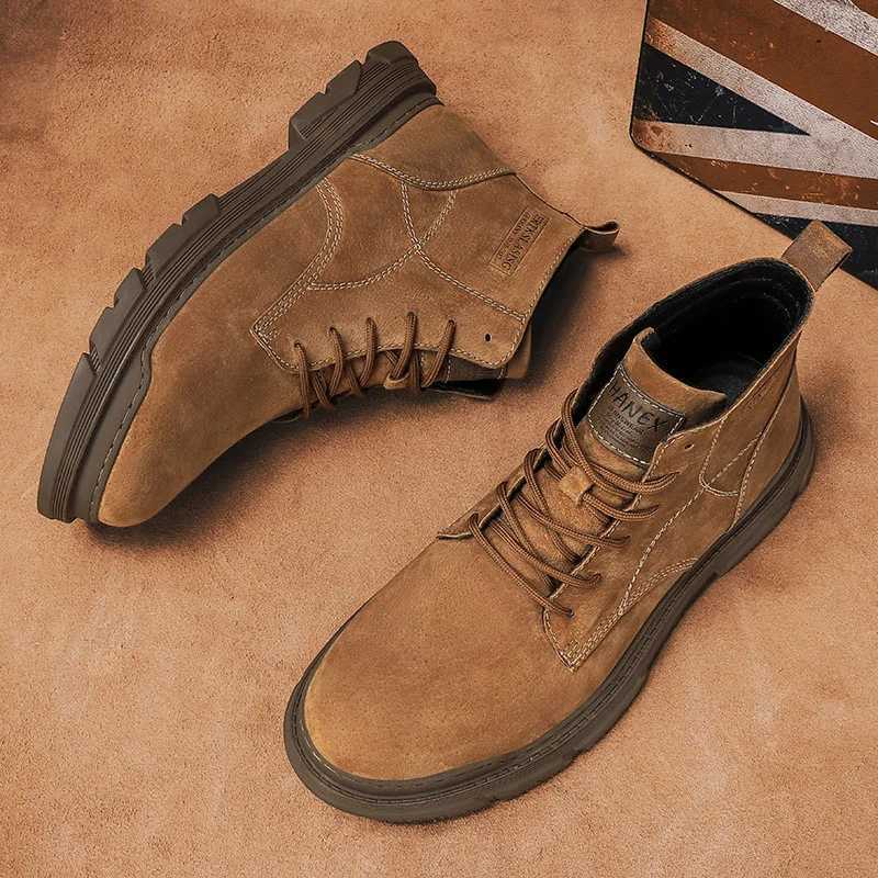 Classic Leather Mens Ankle Boots Outdoor Man High Top Shoes Hotselling Hiking Boots Comfy Male Casual Botas Treking Footwear W251024