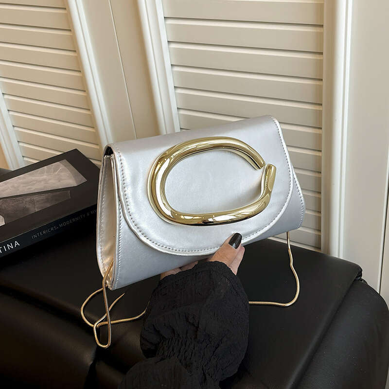 Trendy 2025 Classic Square Box Clutch Evening for Women with Metal Handle Chain Shoulder Crossbody Bag