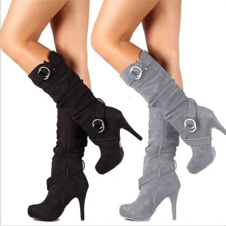 2023Sexy Knee High Women Boots Thin High Heel Round Toe Platform Fashion Ladies Pu Leather Boots Size 3443 Lady Shoes W251024