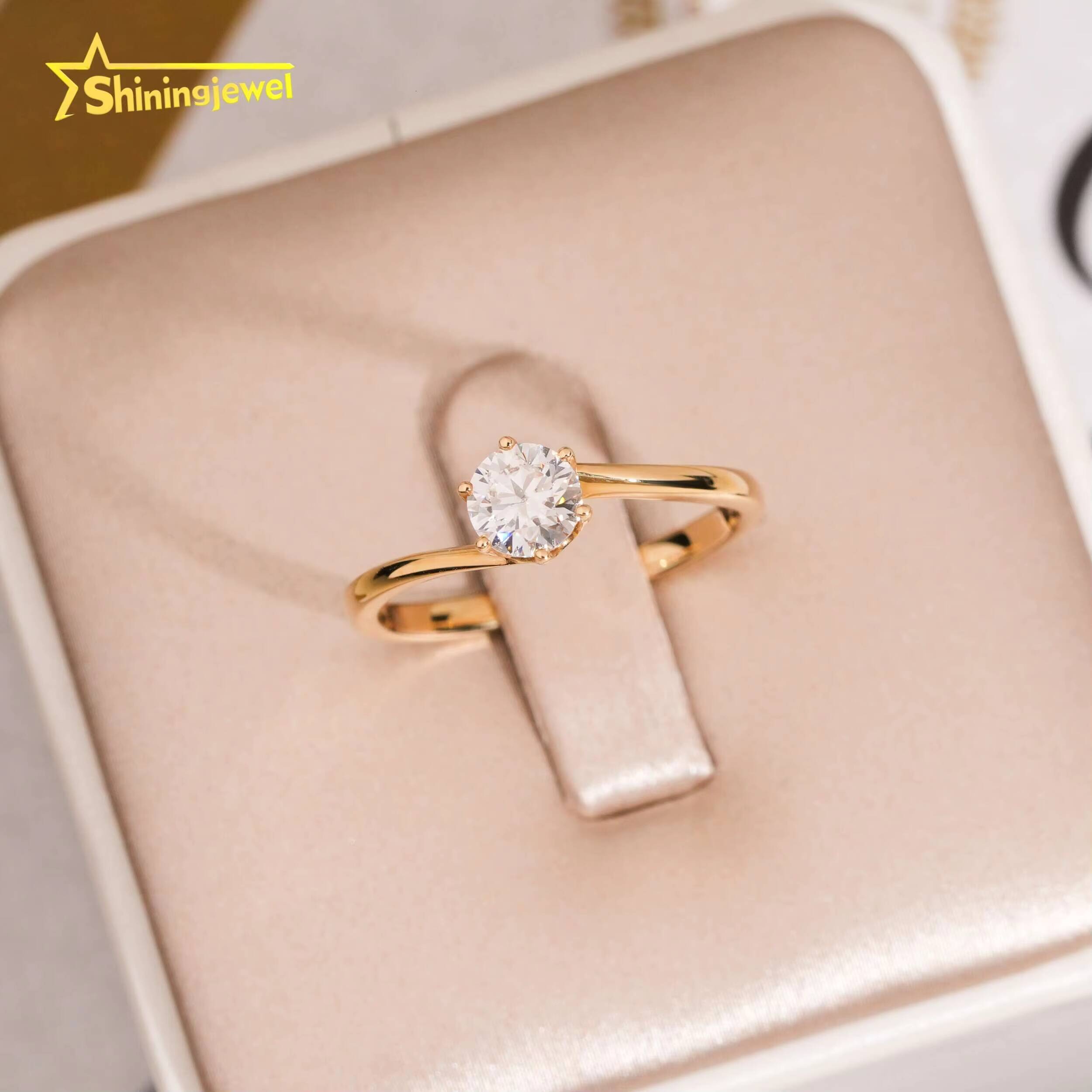 14K Solid Gold Women Ring Halo Rings Round Brilliant Cut Moissanite Engagement Rings for Women Pass Diamond Tester