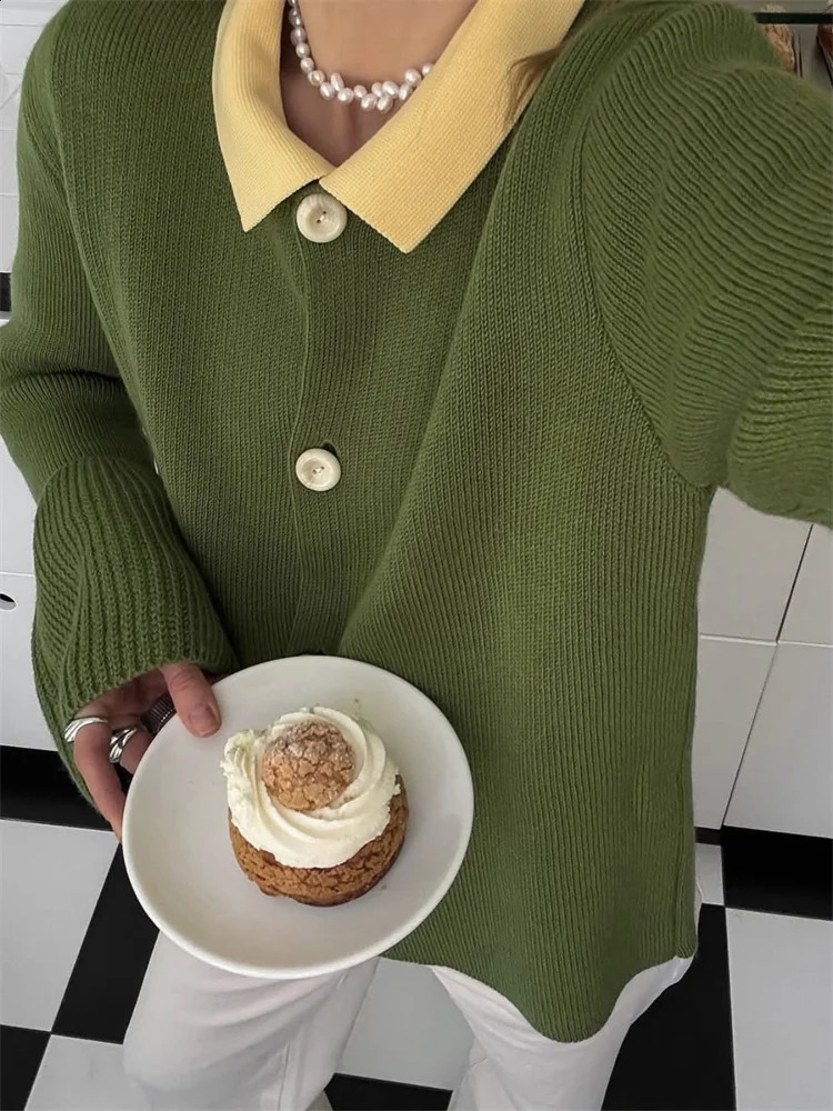 Tossy Female Knit Sweater Cardigan Coat Ribbed Patchwork Loose Long Sleeve Solid Autumn Sweater Womens Knitwear Cardigan 251023