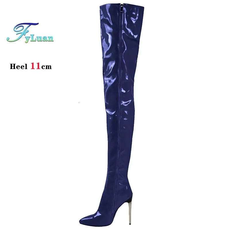 Plus Size 45 47 Women Stripper Heels 11CM Stiletto Sexy Pointed toe Red Long Shoes Club Party Over The Knee Thigh High Boots 251023