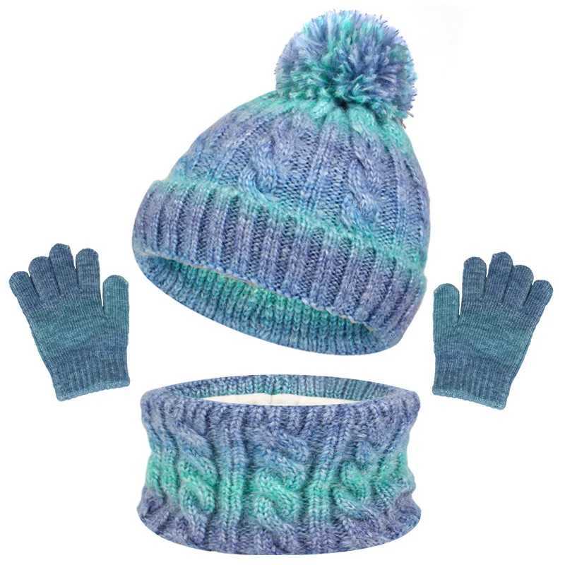 3Pcs Children Winter Hat Scarf Gloves Set Fleece Lining Warm Kids Knitted Hat Suit for Girls Boys Child Cap Kids Beanie 38YL251024