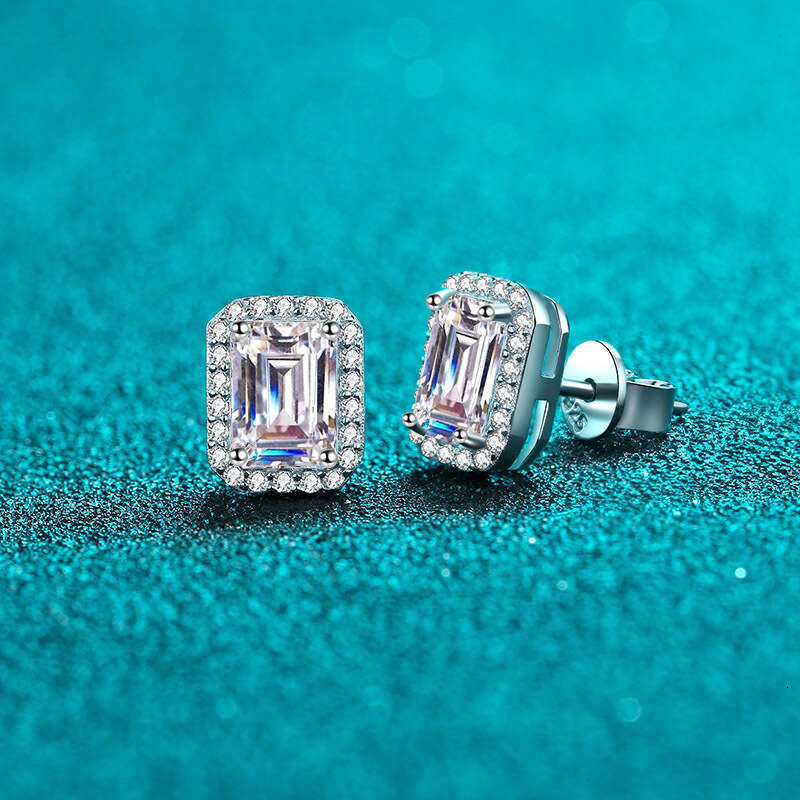 DHCollections-- Sterling Sier for Women Inlaid with Radiant Emerald Cut Moissanite Rectangular Irregular Dia Earrings