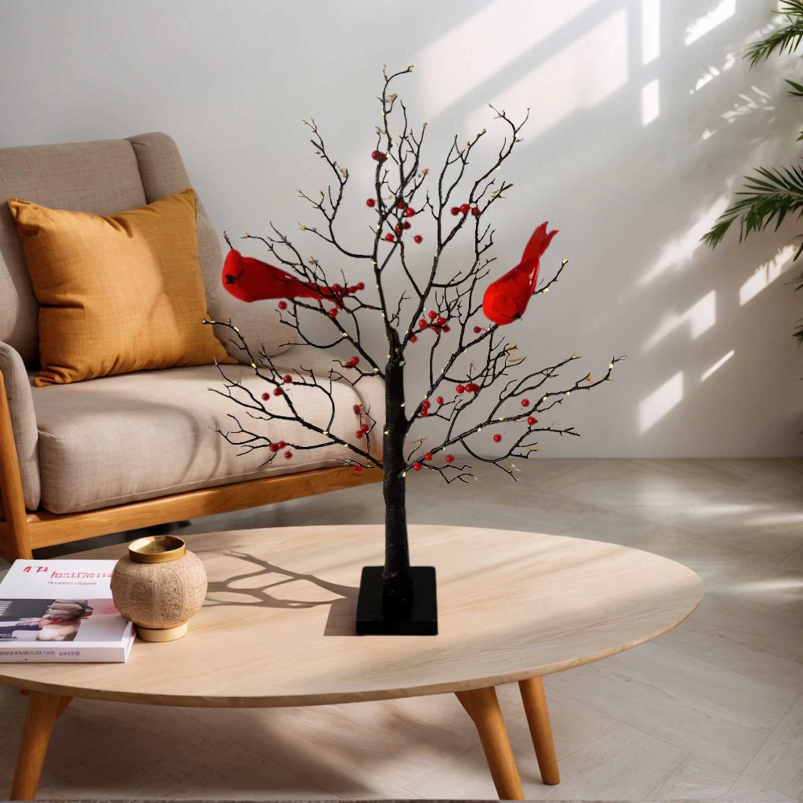 Table Tree Night Light Battery Powered Touch Mini Artificial Red Fruits Tree Light LED Desktop Christmas Halloween Decoration C251115