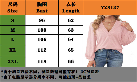 2025 Spring/Summer New Women's Shirt V-neck Casual Long Sleeve Top