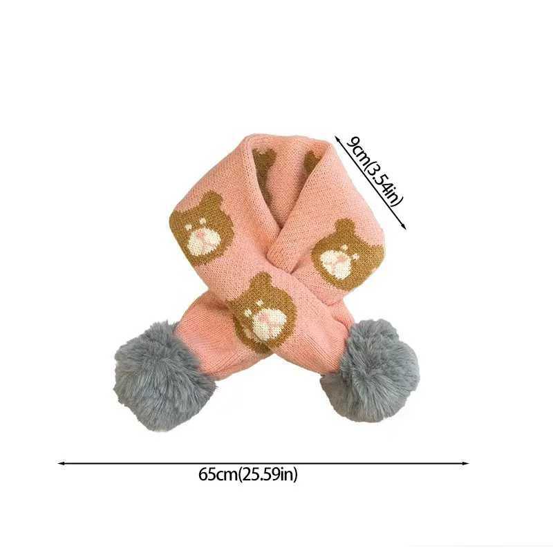 Cute Bear Baby Knitted Scarf Plush Ball Kids Cross Scarves Thicken Woolen Children Neckerchief 26Year Boys Girls Neck Collar Y251024