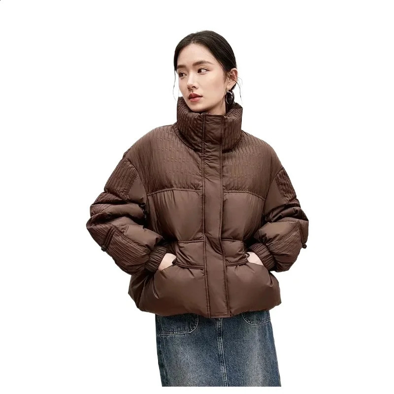 SENTUBILA Womens Cropped Down Coat Winter Warm Puffer Jacket 90 White Duck Down Stand Neck Solid Outerwear W44Y56273 251023