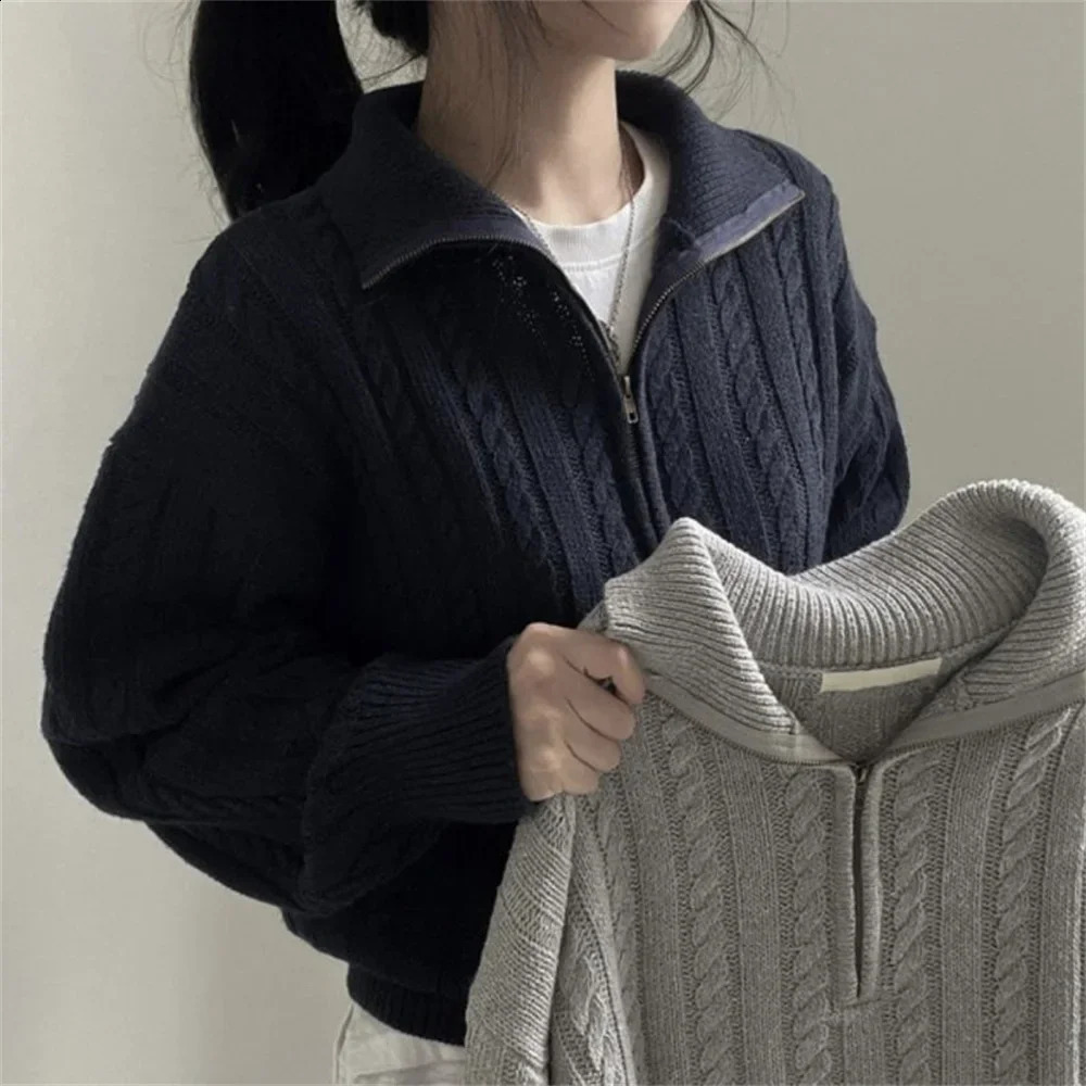 Winter Clothes Women Sweater Casual Tops Loose Knitwear Vintage Half Zipper Oversized Sweater Twists Pullovers Female Pullover 251023