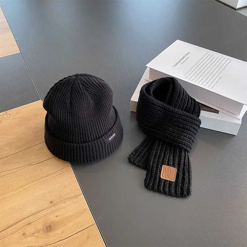 Autumn and winter pullover hats scarves sets stylish childrens knitted hats headscarves ear protectors handsome boysL251024