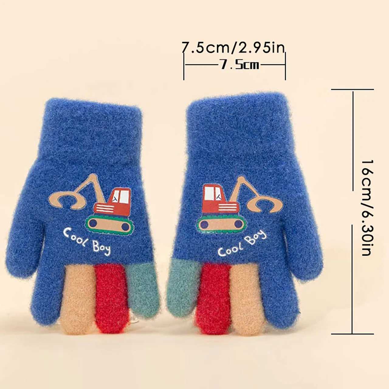 Cartoon Excavator Children Gloves Autumn Winter Knitted Warm Full Finger Gloves Windproof Outdoor Kids Boys Mittens Y251024
