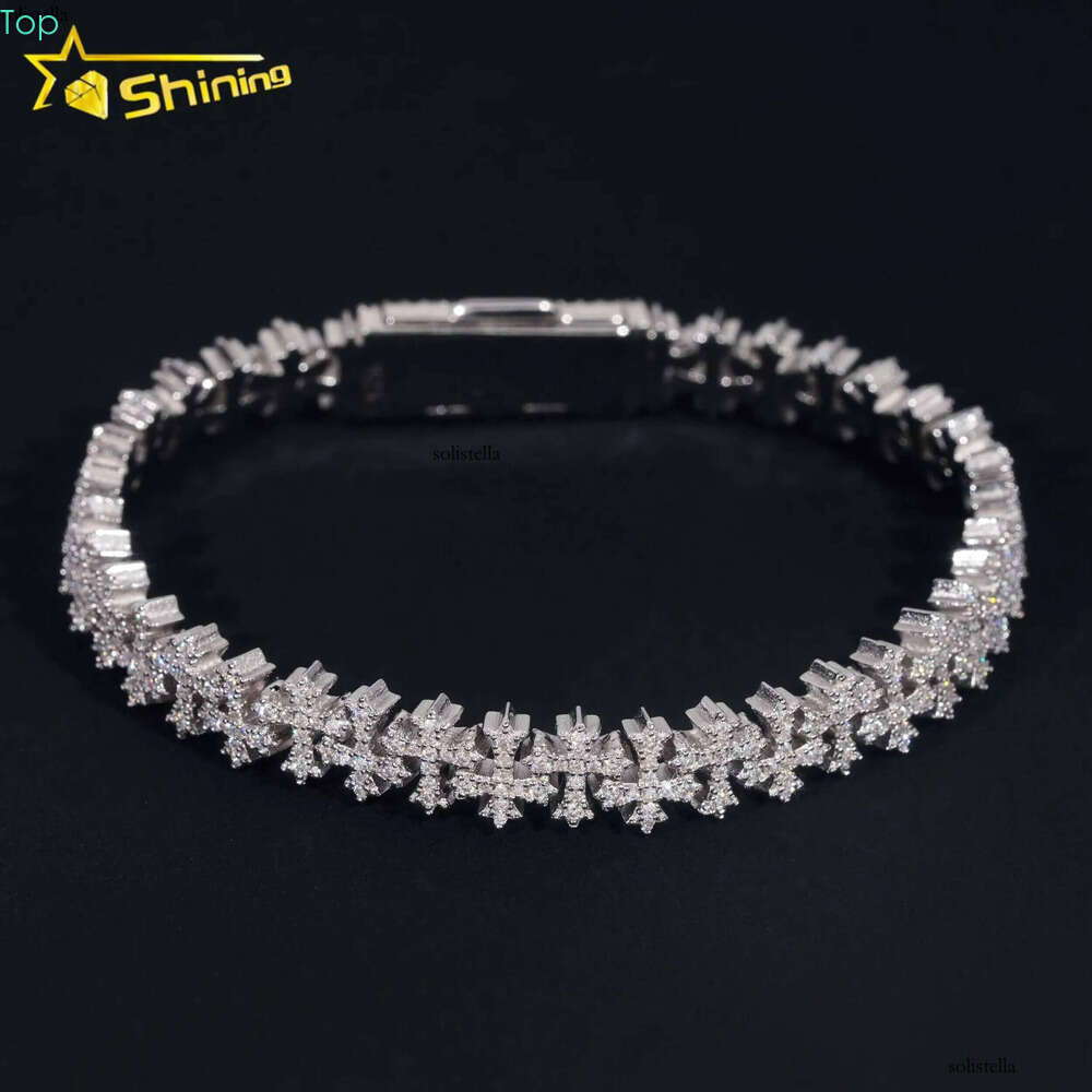 Small Size Cuban Link Chain Sterling Sier Moissanite Cross Bracelets Hip Hop Mens Jewelry