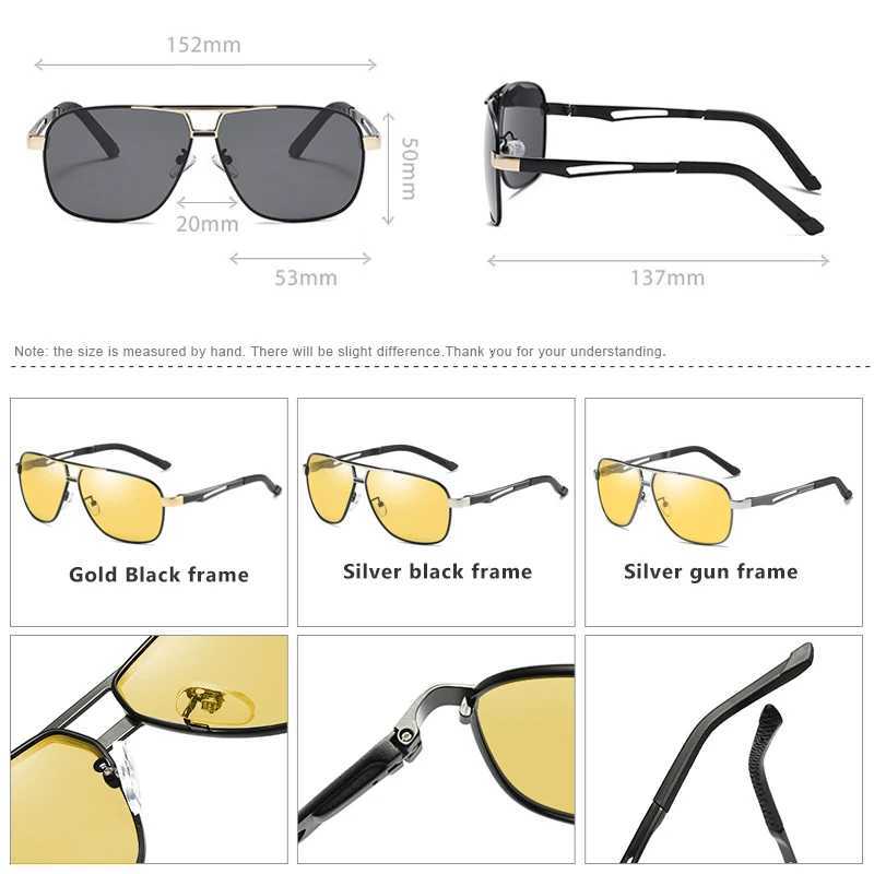 2 In 1 Photochromic Night Vision Polarized Sunglasses Outdoor Chameleon Day And Night UV400 Lens Mens Driving Sun GlassesT251024