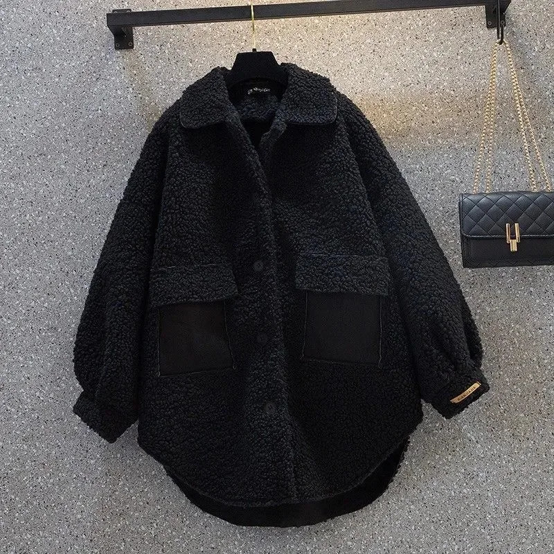 Plus Size Womens Autumn Winter Thickened Lamb Fur Jacket Chic Hong Kong Style n Slimming Outerwear Street Trend 251021