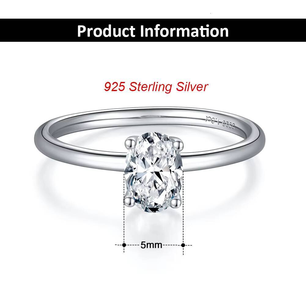 RINNTIN SMR54 Solid 925 Sterling Silver Center 1ct 5X7mm Oval Cut Moissanite Diamond Engagement Ring for Wedding