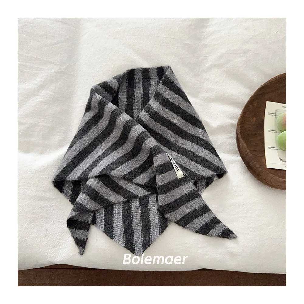 NewBaby Kids Autumn Winter Black Apricot Striped Wool Knitted Scarf Small Scarf Versatile Warm Korean Triangle Warm Soft Scarf Y251024