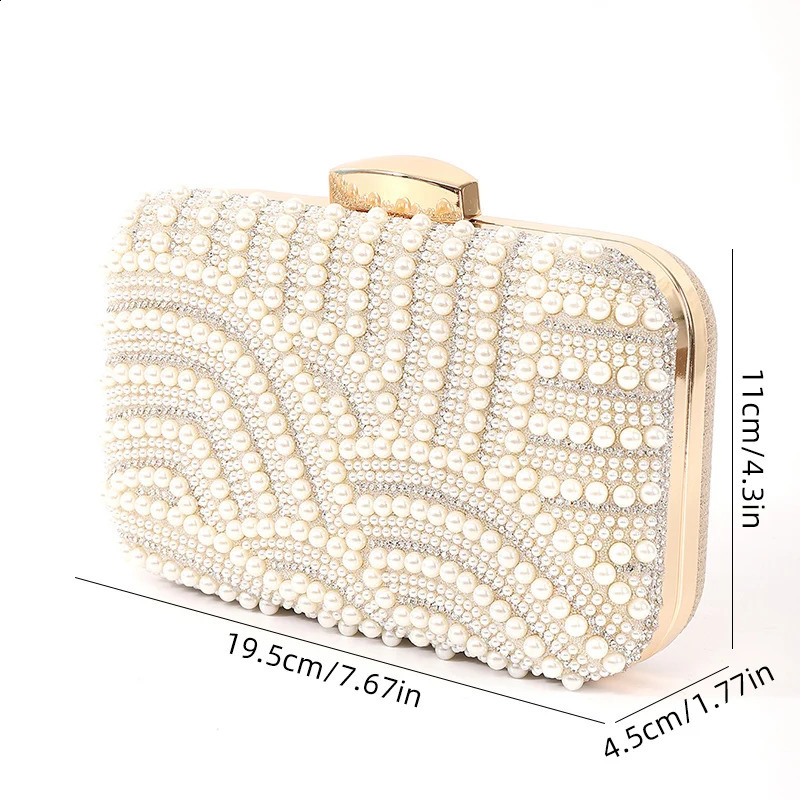 Ladies Pearl Elegant Evening Bag Fashionable Stylish Beading Wedding Dinner Party Banquet Dress Clutch Bag with Long Chain 251023