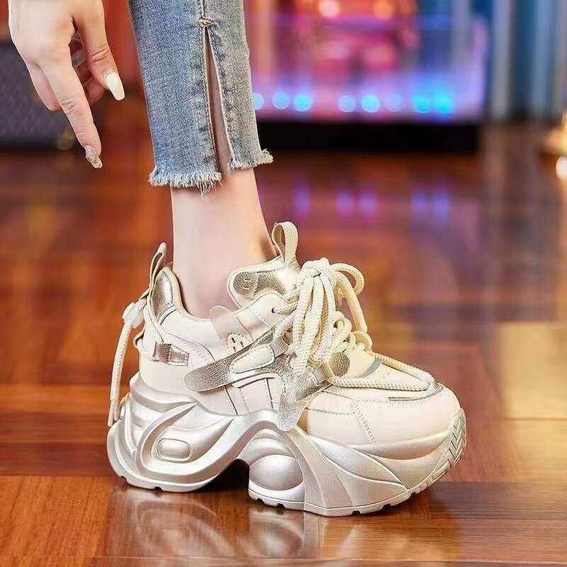 Trendy Dad Women, Thick Sole, Hidden Wedge, Lightweight Sneakers, Casual Versatile Shoes for Petite Sizes