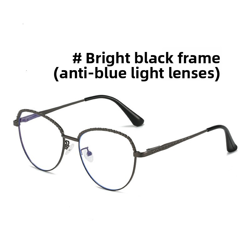 New Cat Eye Large Frame Metal Blue Light Blocking Non-Prescription Glasses Fashionable Women's Eyeglass Frames Can Be Paired