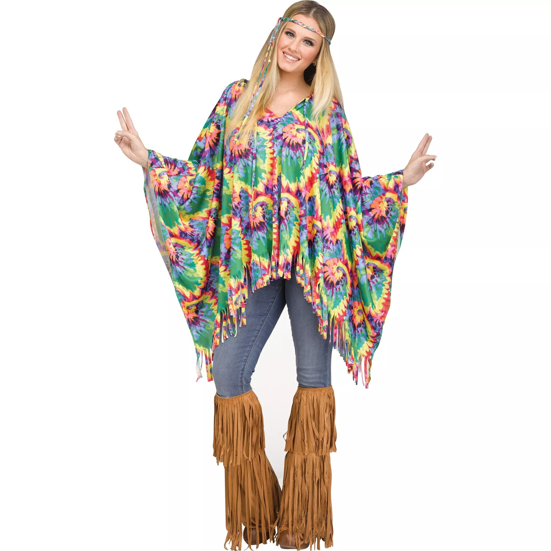 female hippie costume set tiedyed cape dress halloween party