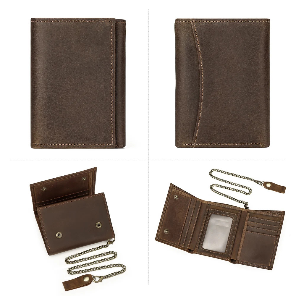 KAVIS Crazy Horse Leather Wallet For Men With AntiTheft Chain Trifold Male Clutch Money Bag y Small Coin Key Purse 251014