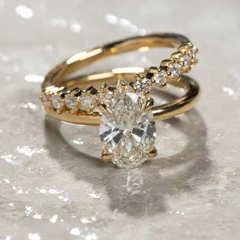 Popular Custom 2ct Oval Cut DEF Moissanite Jewelry Stone Round Cut Anniversary Wedding Moissanite Ring