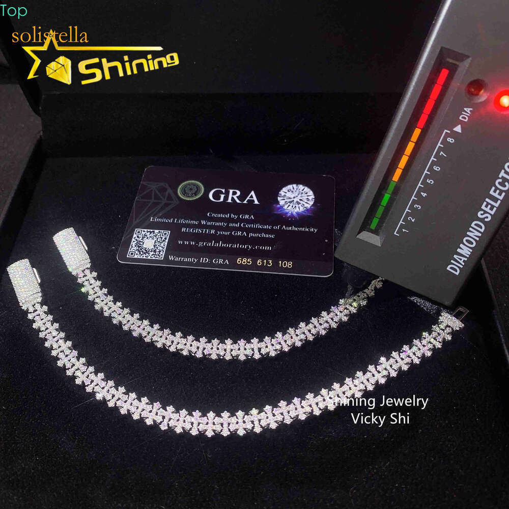 Fine Jewelry Hip Hop Iced 8mm Cross Bracelet Pass Tester Sier VVS Moissanite Dia Cuban Link Chain