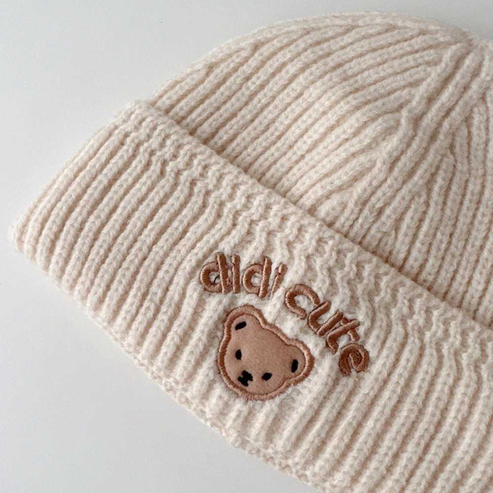 New Cartoon Bear Baby Hat Cute Childrens Warm Knitted Cap Soft Winter Earmuff Hat Baby and Toddler Beanie MINISO Baby GiftsL251024