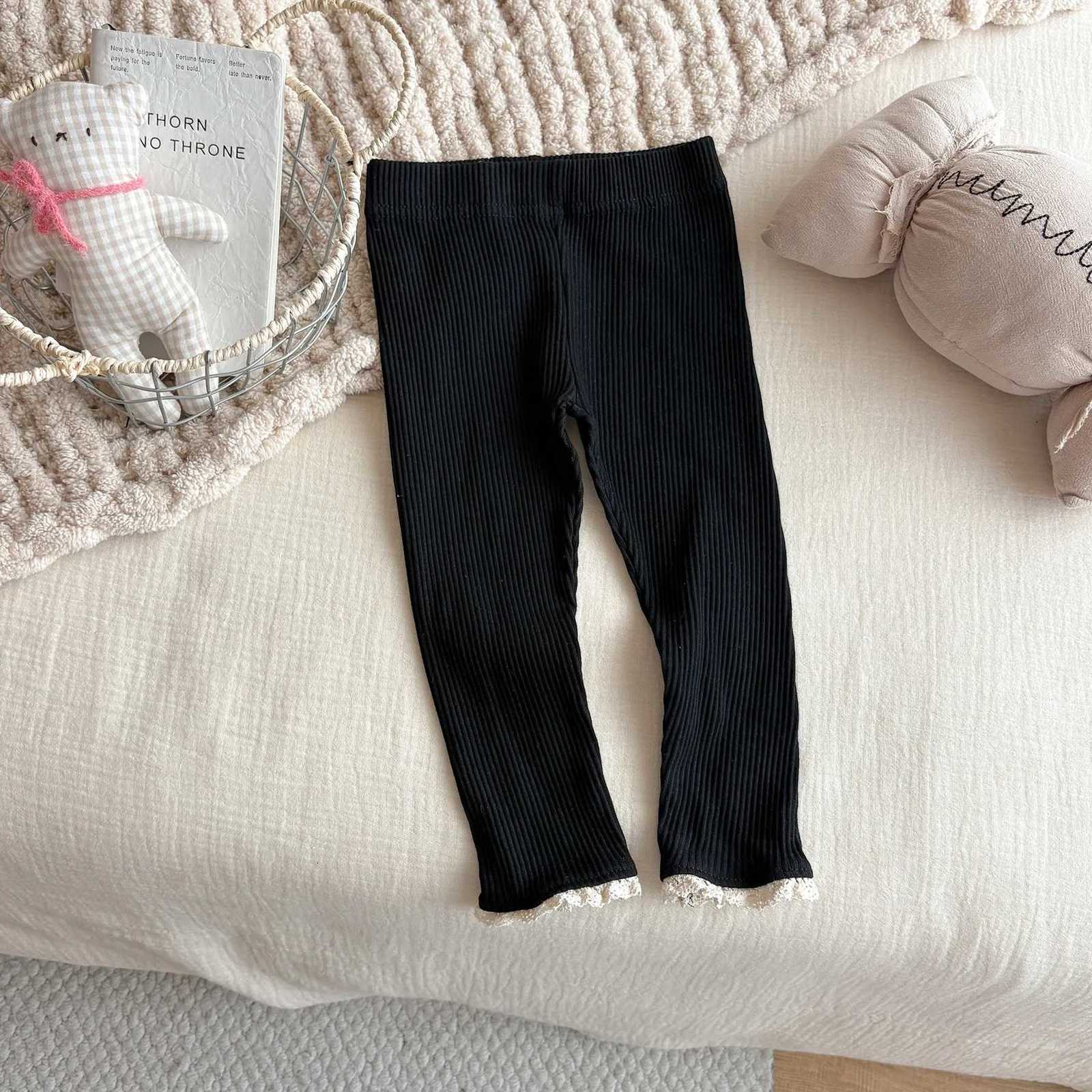 2025 Autumn New Girls Leggings Solid Children Trousers Cotton Infant Ribbed Elastic Pants Baby Girl Lace Leggings Kids ClothesT251024