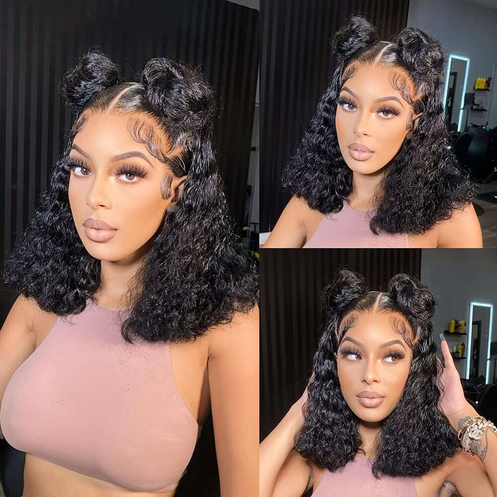 Wig Human Hair Glueless 13x4 Front Pre Plucked for Women 150% Density Mongolian HD Kinky Curly Bob Lace Frontal Wigs Wet and Wave