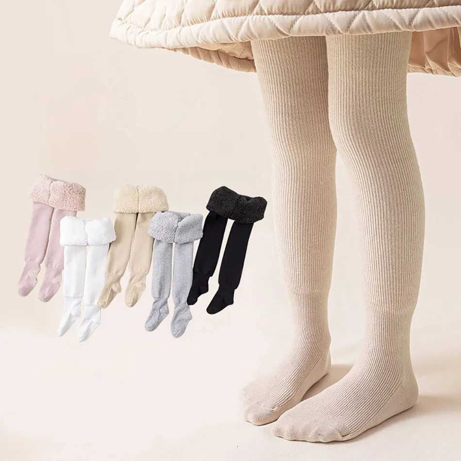 Kids Fine Vertical Cloud Fleece Thick Leggings Autumn and Winter Solid Color Comfortable Girls Jumpsuit Pantyhose Girls PantsT251024