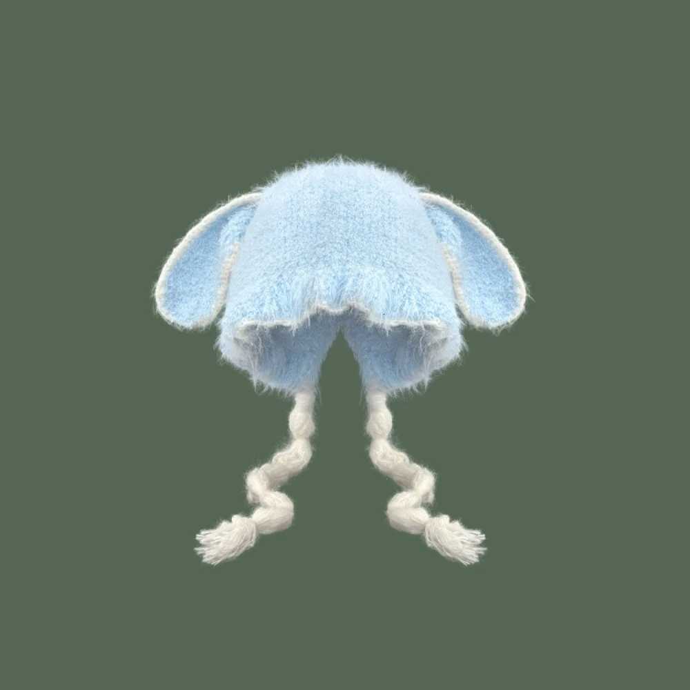 New Japanese Style Furry Ear Flap Hat with Tie Closure Womens Warm Knit Winter Cap in Lei Feng Style for a FaceSlimming LookL251024